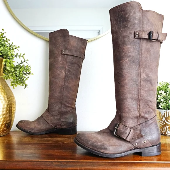 DV By Dolce Vita Brown Leather Equestrian Riding Knee High Rustic Tall Boots 8.5 - Picture 3 of 16